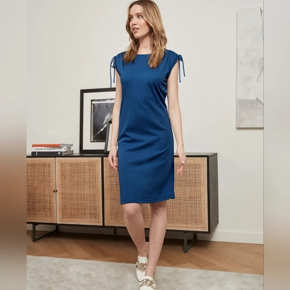 RW & CO. Crew-Neck Straight Dress With Drawcords At Shoulder - Picture 2 of 11